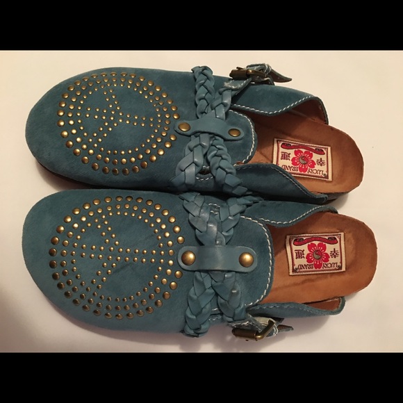 Lucky Brand Shoes - Lucky Brand Blue Suede Cork Peace Clogs
